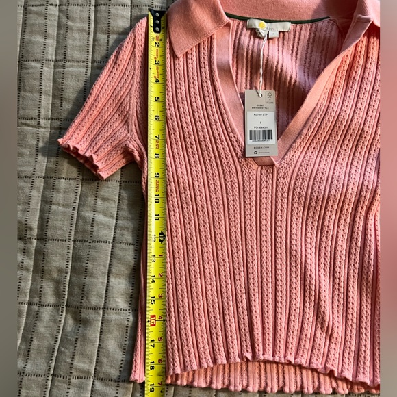 Boden Ribbed Pointelle Collared Top - Picture 2 of 5